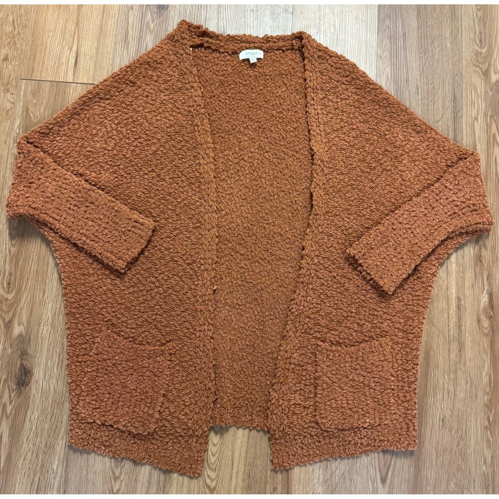 Umgee USA Rust Orange Popcorn Knit Cardigan Open Front Pocket Sweater 1XL